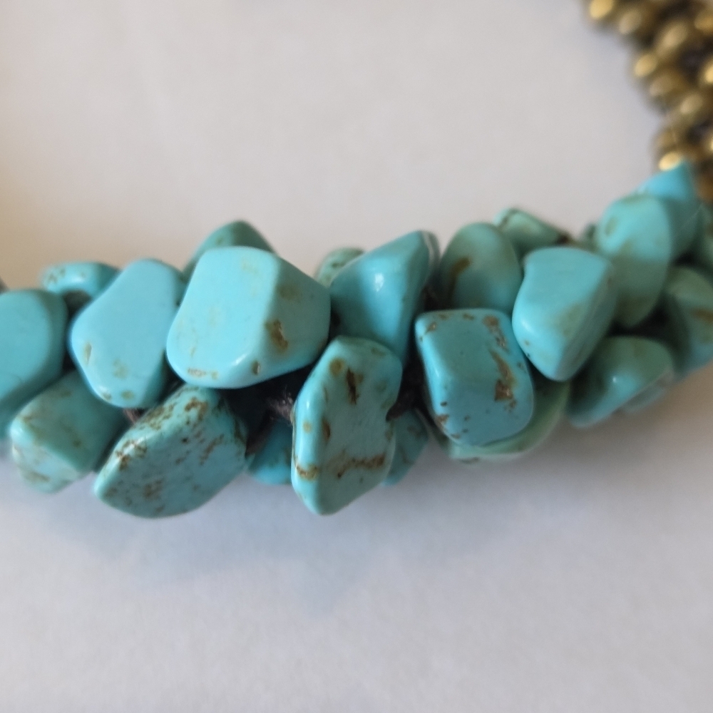Turquoise and Brass Beaded Jingle Bracelet - Picture 4 of 6